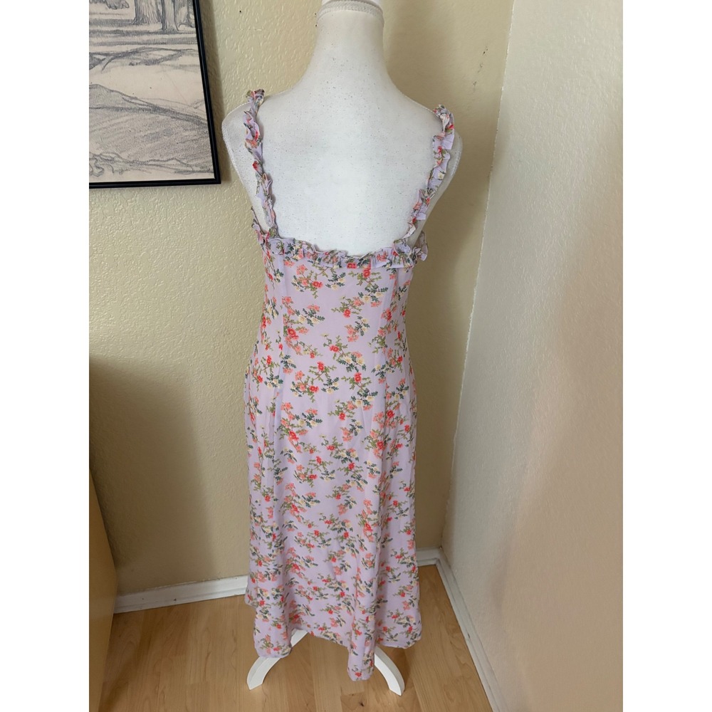 LOVERS + FRIENDS Sun Room Midi in Lilac Floral Button Front Ruffle Size XS - Picture 4 of 7